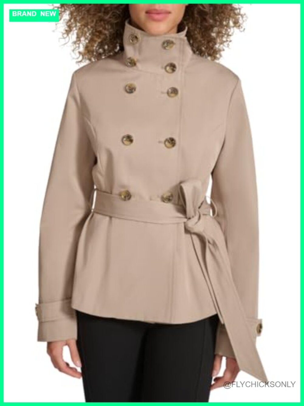 Short Peplum Trench Coat Long Sleeve Belted Funnel Collar